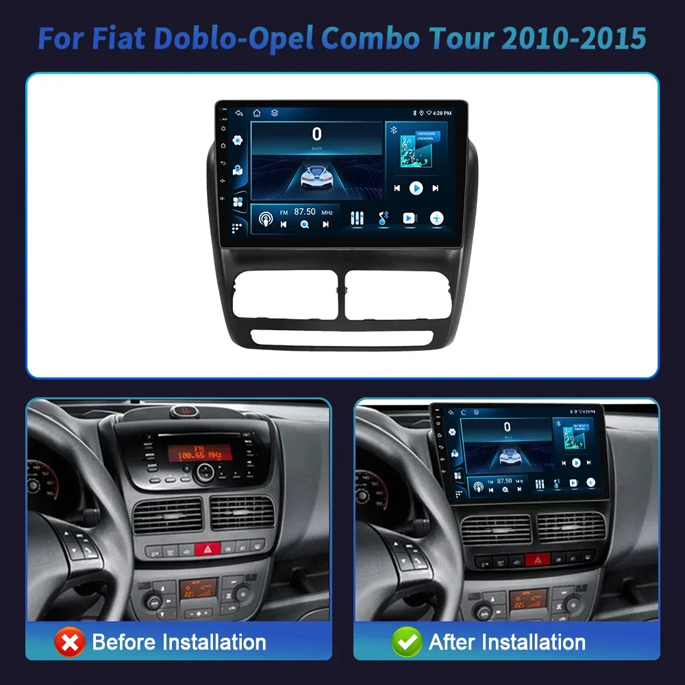 Android 14 For Fiat Doblo Opel Combo Tour 2010-2015 Auto Car Radio Navigation Stereo Touchscreen 4G GPS BT Carplay Touch Screen