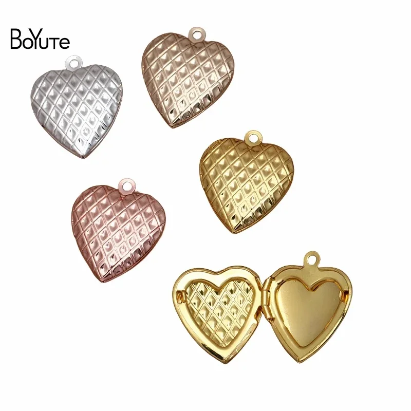 

BoYuTe (10 Pieces/Lot) 20*23*4MM Metal Brass Heart Floating Locket Charms Pendant Diy Hand Made Open Photo Locket Jewelry