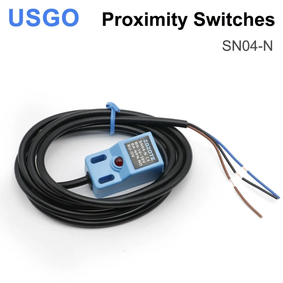 

USGO Inductive Proximity Switch SN04-N Square Metal Detection Sensor Detection Distance 4mm 10-30 VDC Wire length 1.2-1.5m