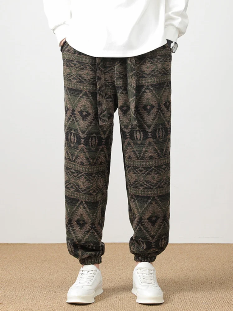 

Новые мужские повседневные брюки в китайском стиле, осенне-весенние свободные брюки-фонарики с цветочным принтом, удобные брюки из шерстяного материала