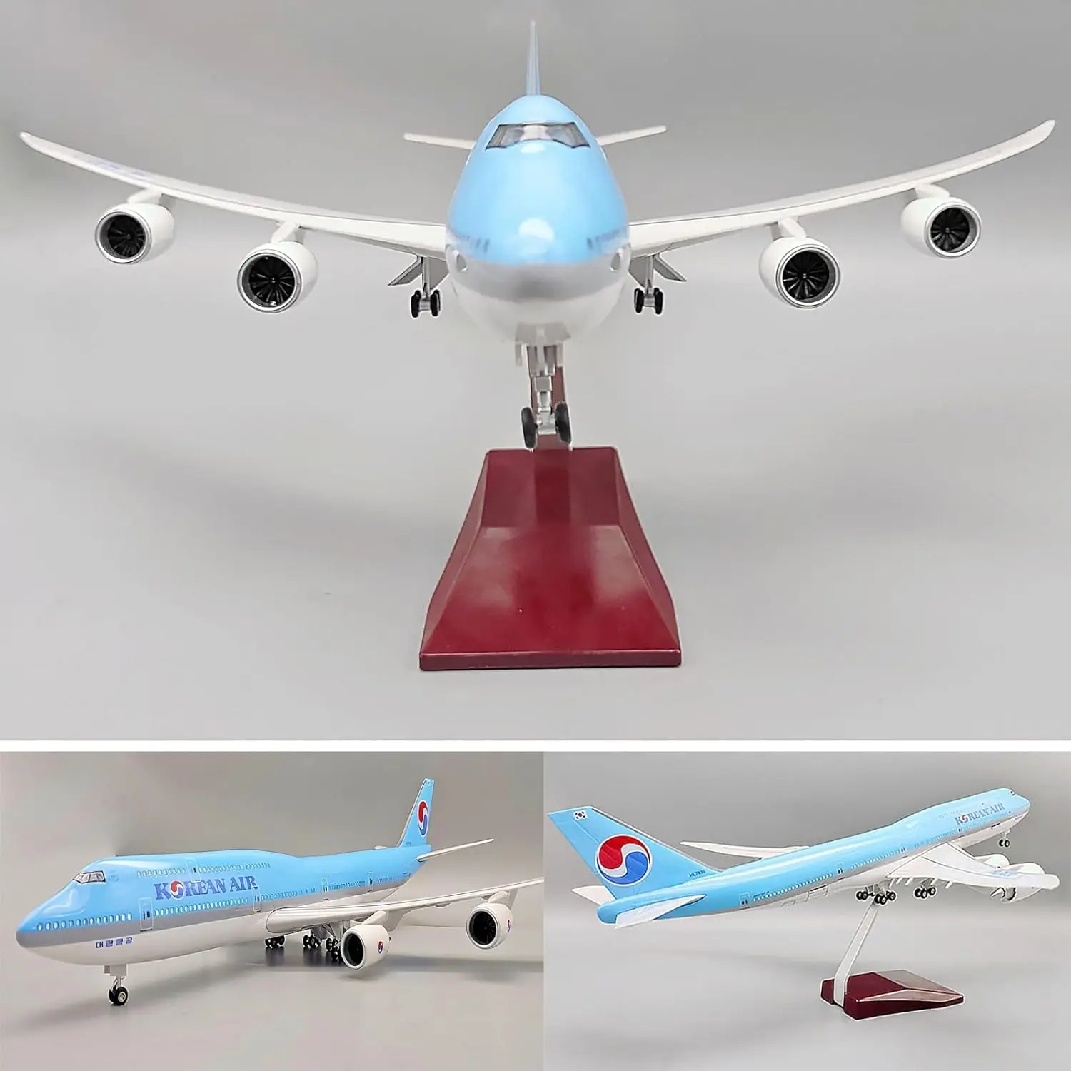 47 سنتيمتر B747 طائرة الخطوط الجوية الكورية 1:150 مقياس مادة الراتنج دييكاست نموذج طائرة مع مصباح ليد محاكاة طائرة تذكارية Gif