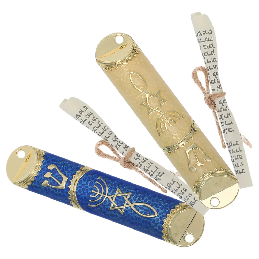 2Sets Metal Mezuzah Case Intricate Craft Judaica Mezuzah Decor Doorway Blessing Scroll Holder Outside Door Religious Gift