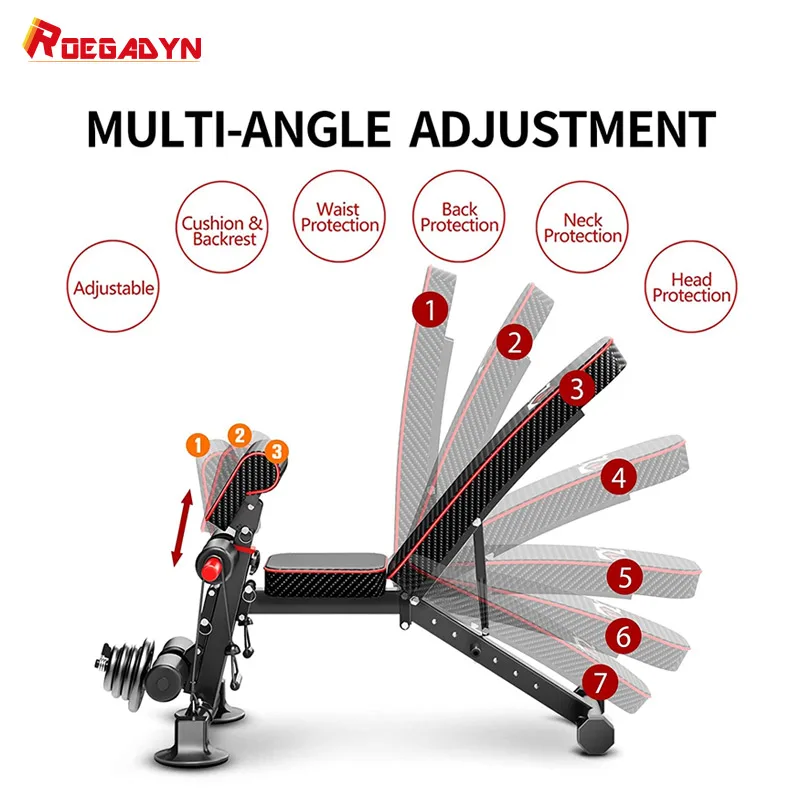 Panca pesi regolabile per palestra di casa, panche per pesi utili per allenamento corpo, piatto pieghevole, inclinazione, esercizio di declino
