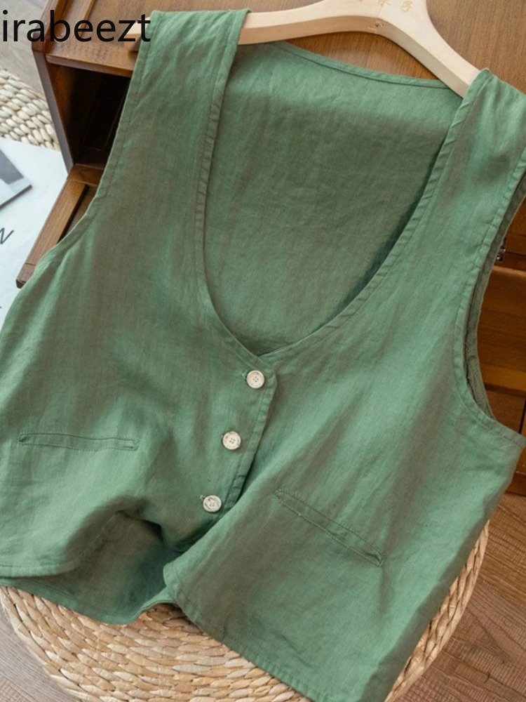 

Vintage Loose Linen Vest for Women - Boho Retro Cotton-Linen Blazer Unisex Outerwear - Lightweight Breathable Summer Top