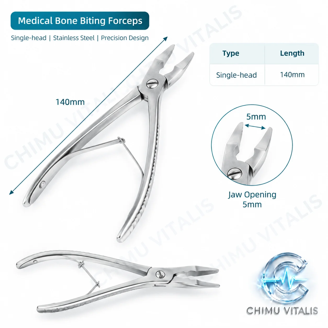 【CHIMU VITALIS】 Double Joint Biting Forceps Stainless Steel Straight Head Elbow Lateral Bending for