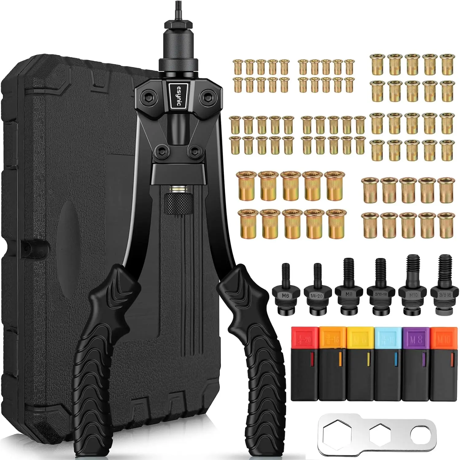 Pistola para tuercas de remache, herramienta para pistola Rivnut de alta eficiencia con mandriles SAE de 3 tamaños métricos y 3 tamaños, 80 Uds., tuercas para remaches, Kit de herramientas para remaches duraderos