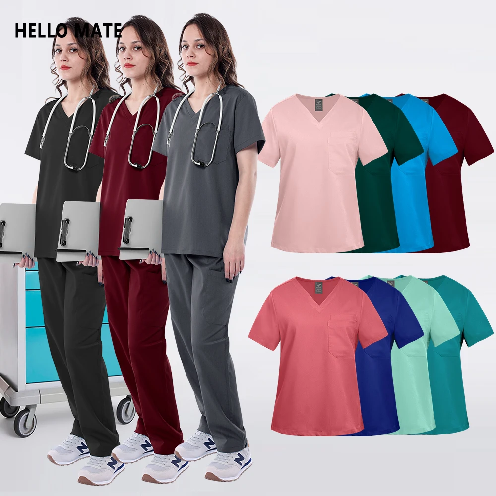 

Multicolor Unisex Nursing Uniforms Pet Shop Doctor Workwear Hospital Dentist Overalls Medical Surgery Scrubs Set Lab Tops+Pants