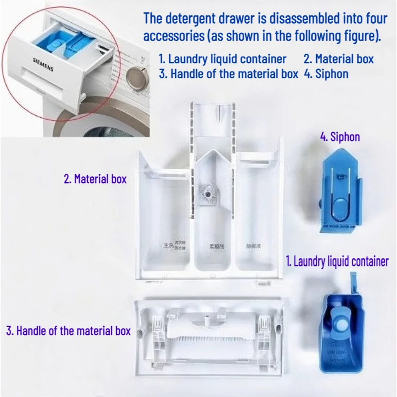 1PCS Washing Machine Laundry Detergent Drawer for Bosch Siemens Drum Washing Machine Drawer Handle Siphon Replacement Parts