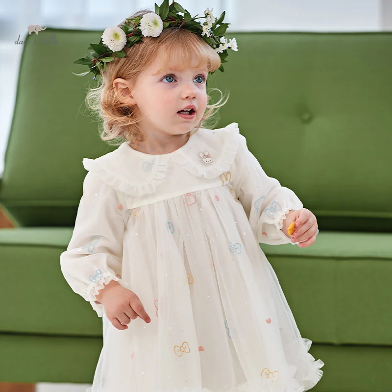 Dave Bella Princess Dress for Girls Children Baby 2024 New Spring Charm Sweet Classy Lovely Mesh Fashion Party Outdoor DB1247920