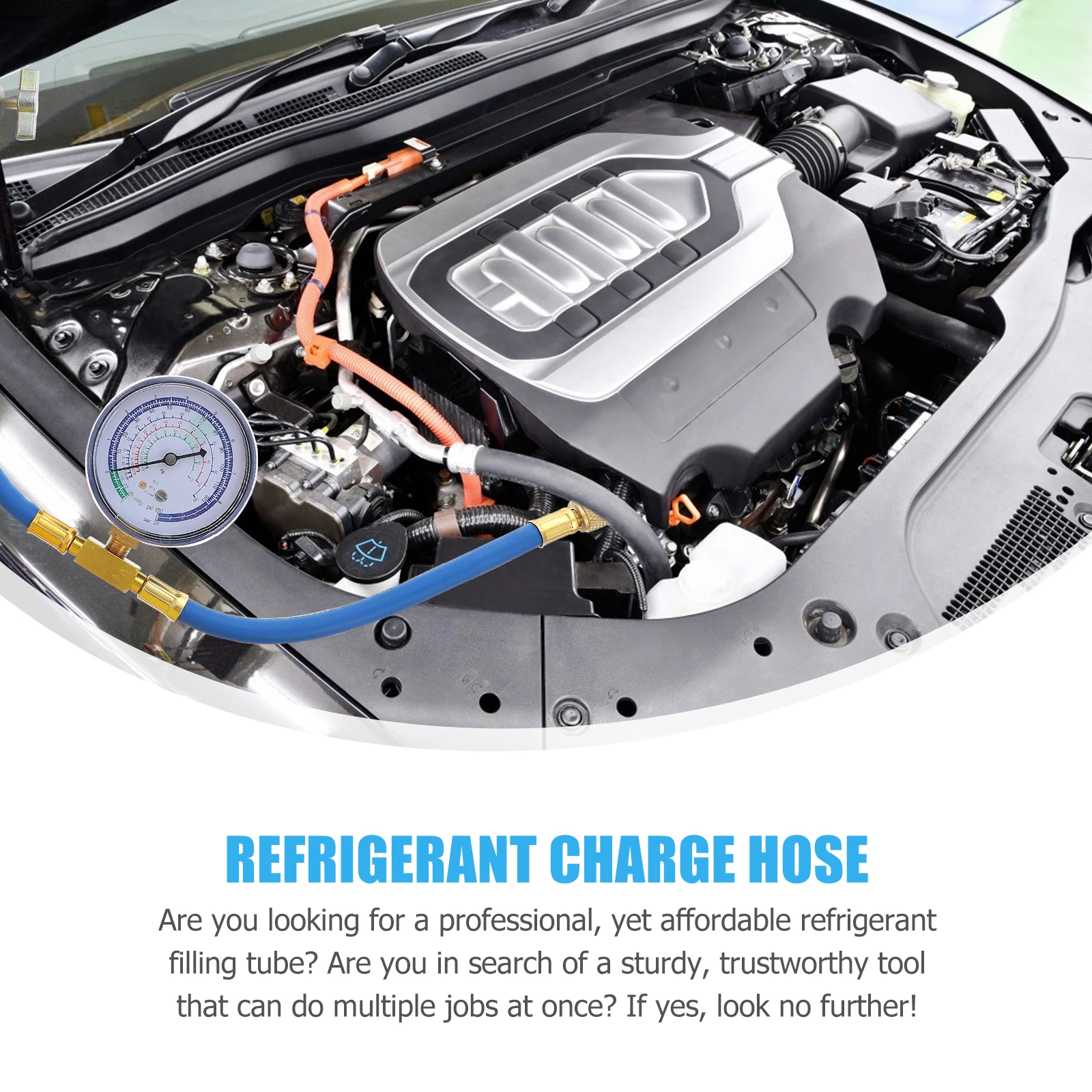 

1pc Air Conditioning Charging 49Cm 600-3000Psi High Pressure For Vehicle Car Refrigerant Charging Hose With Gauge Auto