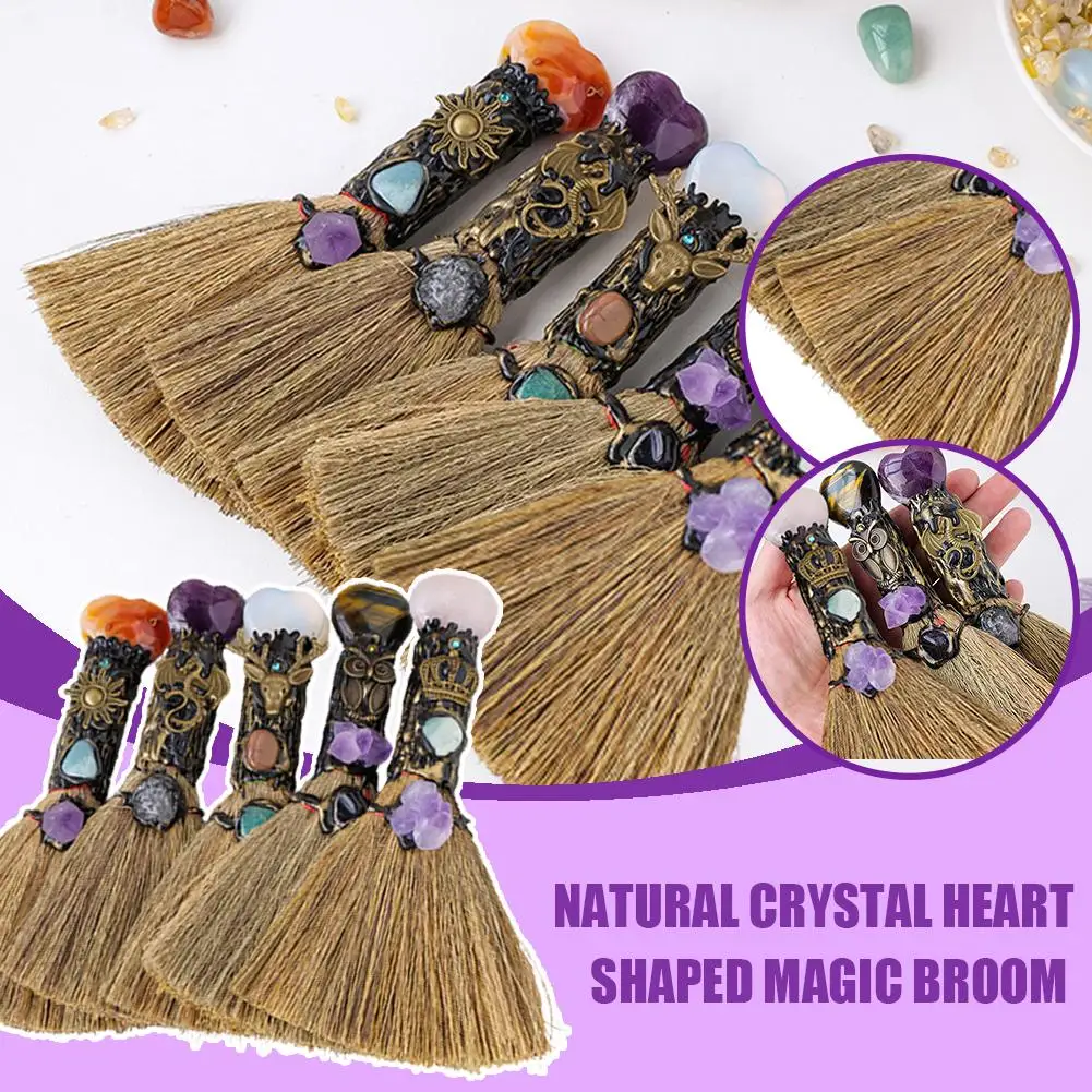 1 stücke zufällige natürliche Kristall herzförmige Mini Besen Blume Magie Halloween Hexen besen Zahn Amethyst Dekoration Ornamente w7a3