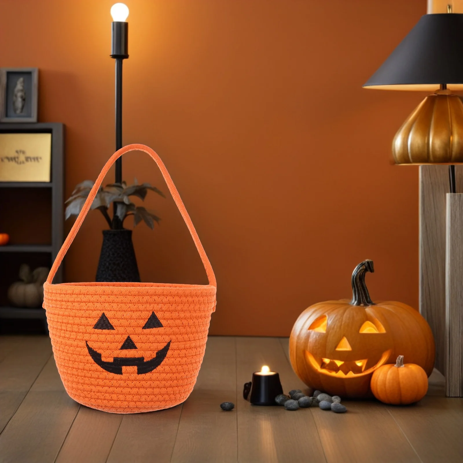 

Halloween Trick Or Treat Pumpkin Candy Bucket Cotton Basket Large Capacity Portable Candy Pail Party Decoration