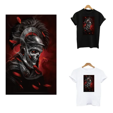 2Pcs/Lot Skeleton Warriors War Skull Iron On Thermoadhesive Fusible Patches For Clothing Heat Thermal Transfer T Shirt Stickers
