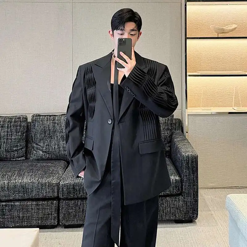 LUZHEN Trendy 2025 Pleated Spring Wave New Personalized Suit Jacket Designer Trendy Elegant Handsome Men's Blazer Coat LZ8772