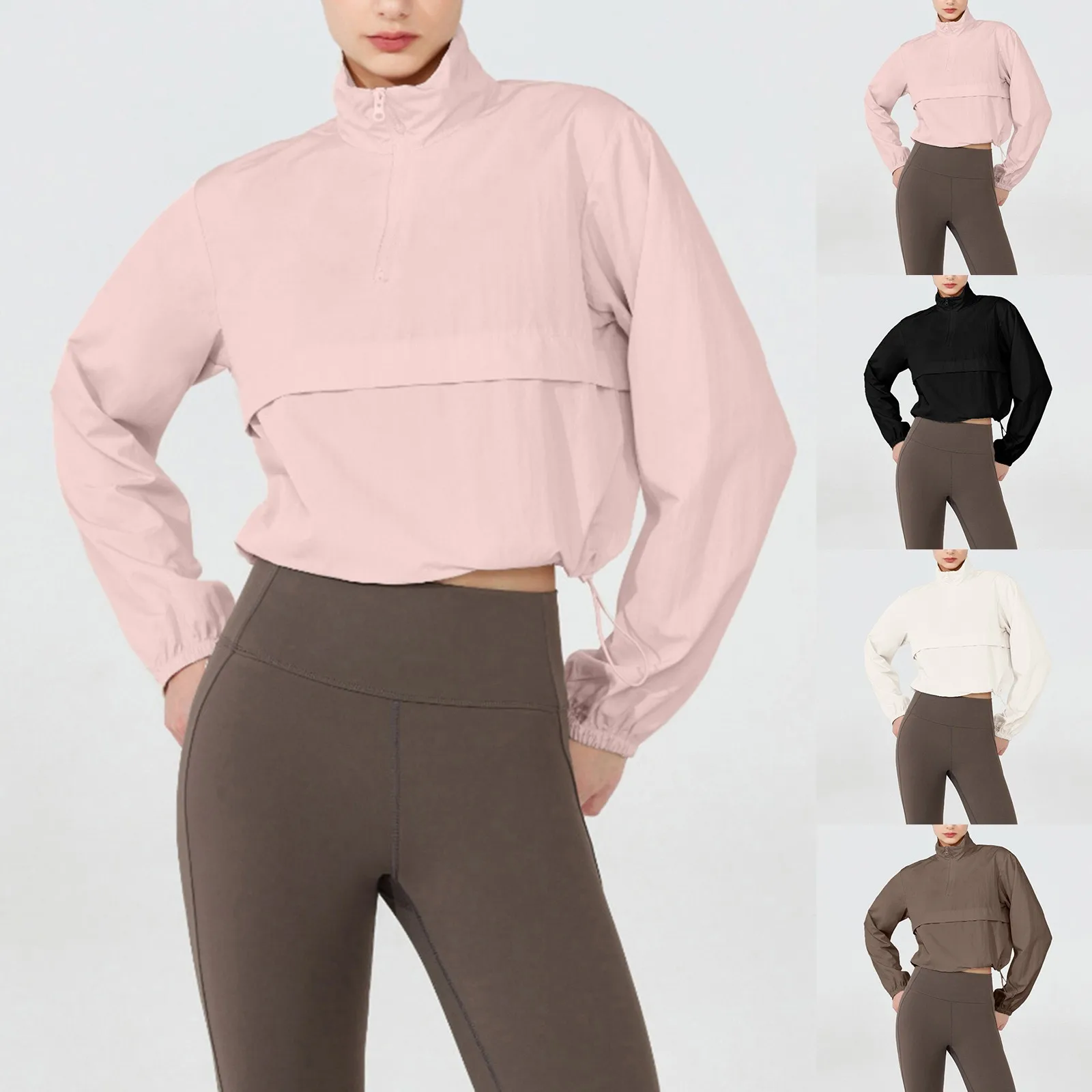 Dámská podzimní větruodolná nepromokavá bunda, odolná proti UV záření, fitness běžecká sportovní bunda, stojáček se stahovací šňůrkou, rychleschnoucí topy - náhled 5