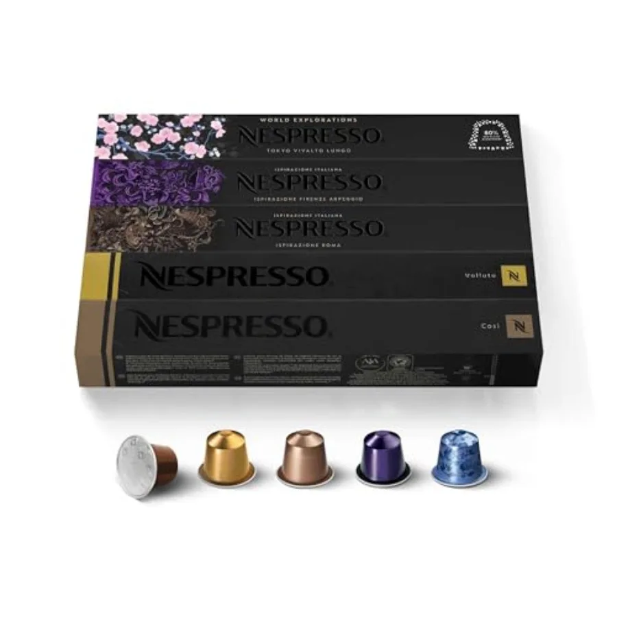 Cápsulas Nespresso Original Line Ispirazione, Paquete Variado, Café Espresso Tostado Claro, Medio y Oscuro, 50 Unidades
