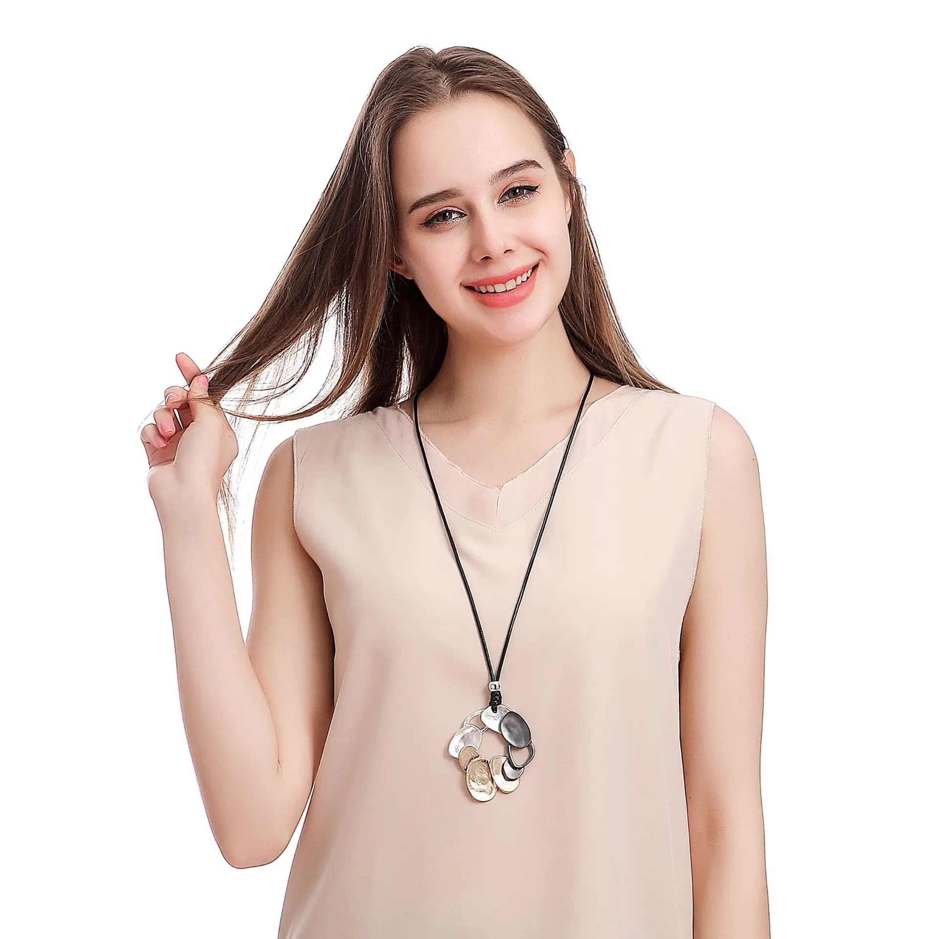 DIY accessories popular women's alloy splicing long ins style jewelry retro simple necklace pendant sweater chain