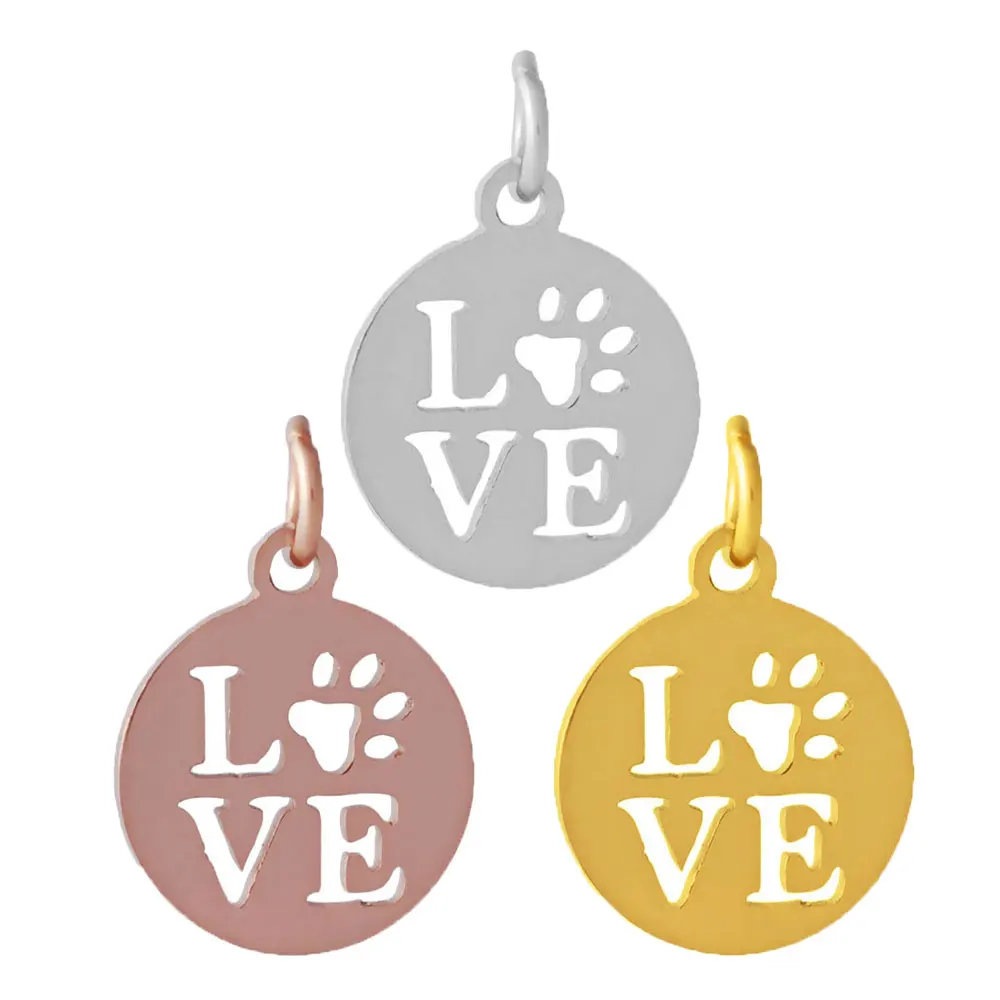 

30Pcs/Lot Fashionable Stainless Steel Cute Puppy Paw Print Multi Patterns Three Colors Pendant For Making Necklacess and Jewelry