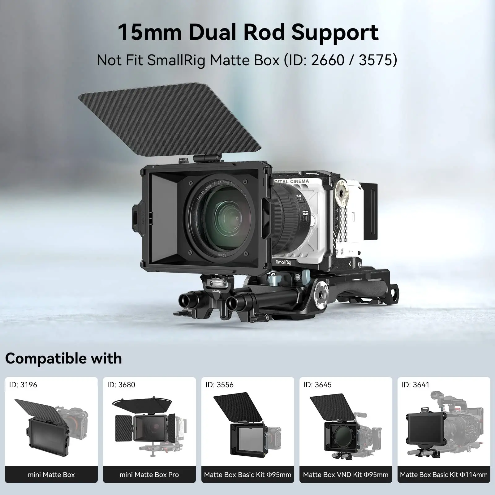 SMALLRIG 15mm LWS Rod Support Ajustable and Anti-Twist Design Compatible for 3196/3680/ 3556/3641/3645 Matte Box to Rail Support