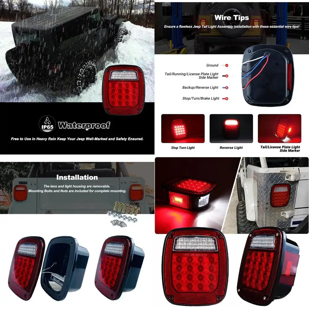 

Red Square Tail Lights for 1979-2006 Jeep Wrangler TJ, DOT Certified, Pair with Marker, Stop, Turn, Brake Lights