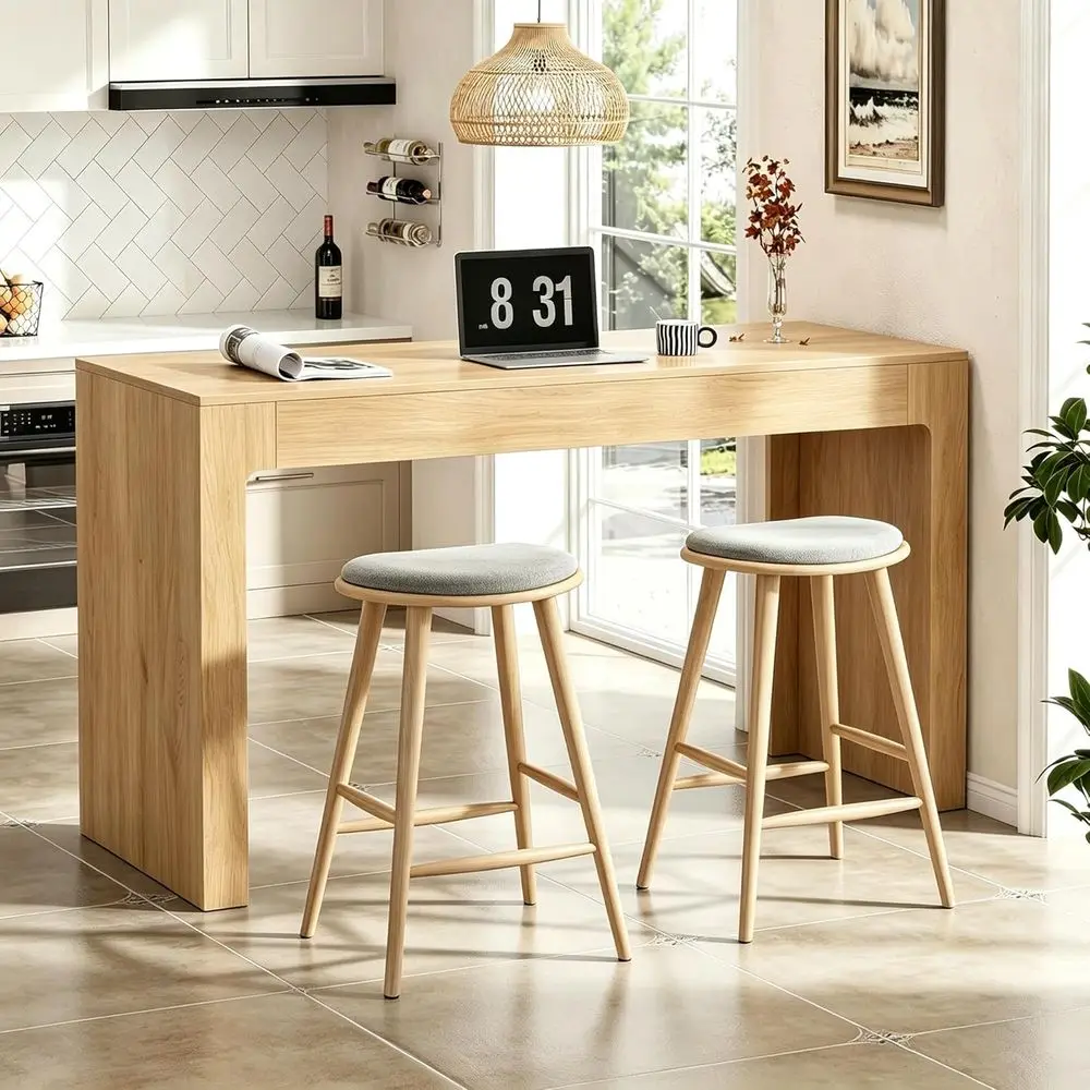 

Elegant 55 High Natural Wood Top Bar Table for 4-6 People, Suitable for Home, Kitchen, Living Room, and Bars