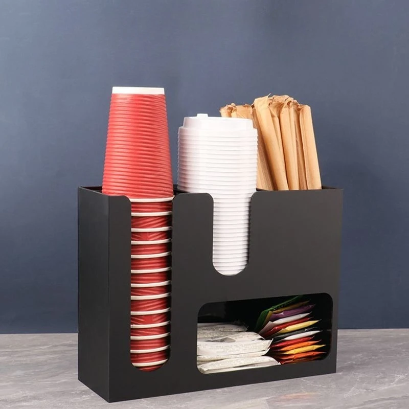 Creative Coffee Shop Bar Paper Cup Straw Storage Rack Acrylic Black Store Disposable Cup Straw Storage Rack Kitchen Utensils