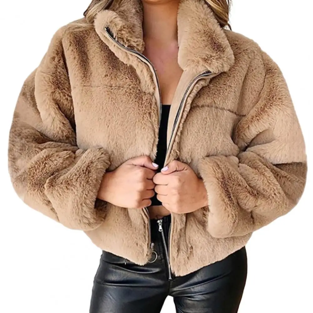 Thicken Fur Women\'s Jacket Plush Zipper Cardigan Stylish Cozy Trendy Elegant Solid Color Autumn Winter Jacket Coat