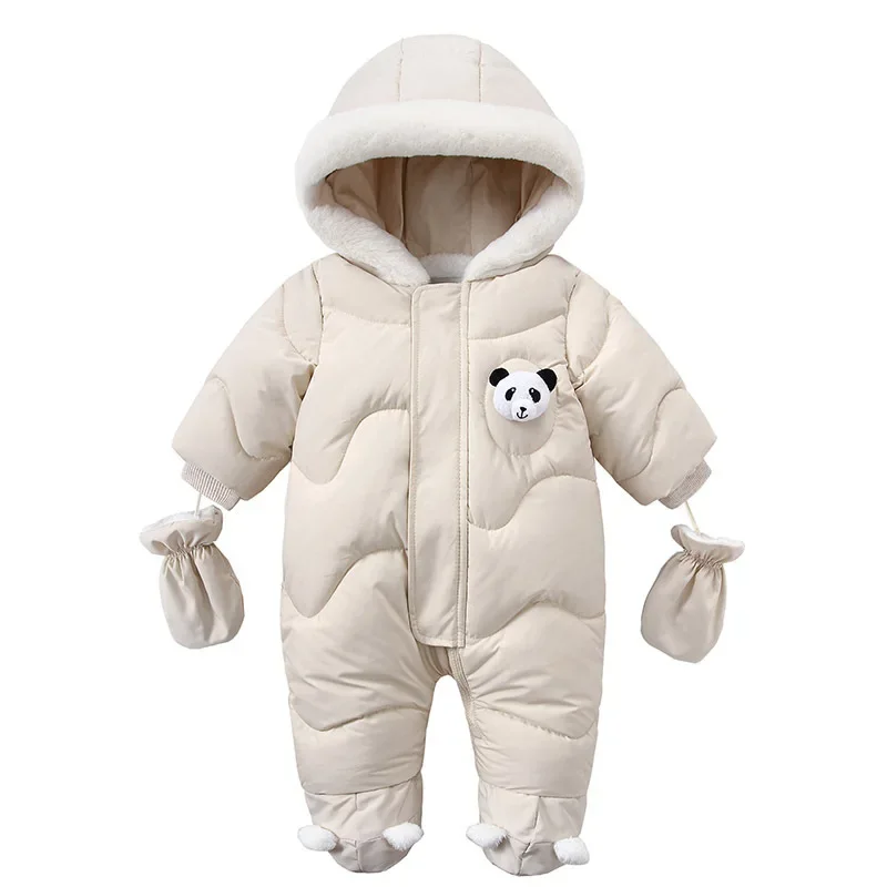 

Winter Baby Rompers Solid Color Cartoon Jumpsui Built-in Fleece Thermal Coveralls Newborn Babies Thickened Outdoor Snow Suit