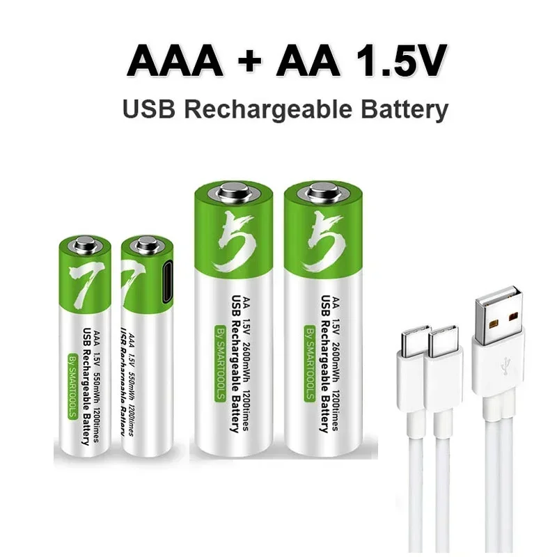 Akumulator AA+AAA USB 1,5 V AA 2600 mWh/AAA 750 mWh Akumulatory litowo-jonowe do myszy, zegara, golarki, hermometru + kabel TYPE-C