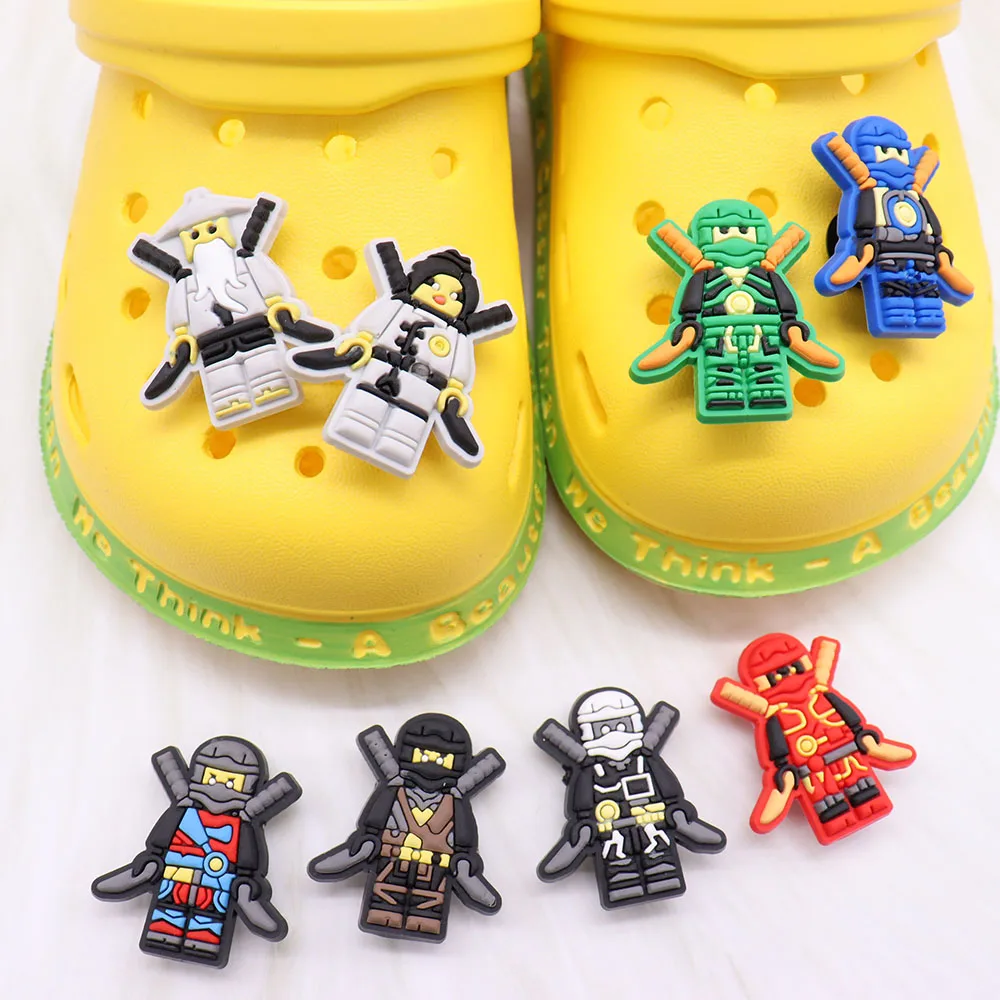 Hot Sale 1pcs Shoe Charms Cartoon Cool Masked Warrior PVC Accessories Garden Shoes Buckle Decorations Fit Kids X-mas Gift