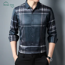 Korean Style Men's Slim Fit Shirt High Quality Fashion Print Spring Autumn Long Sleeve Shirt