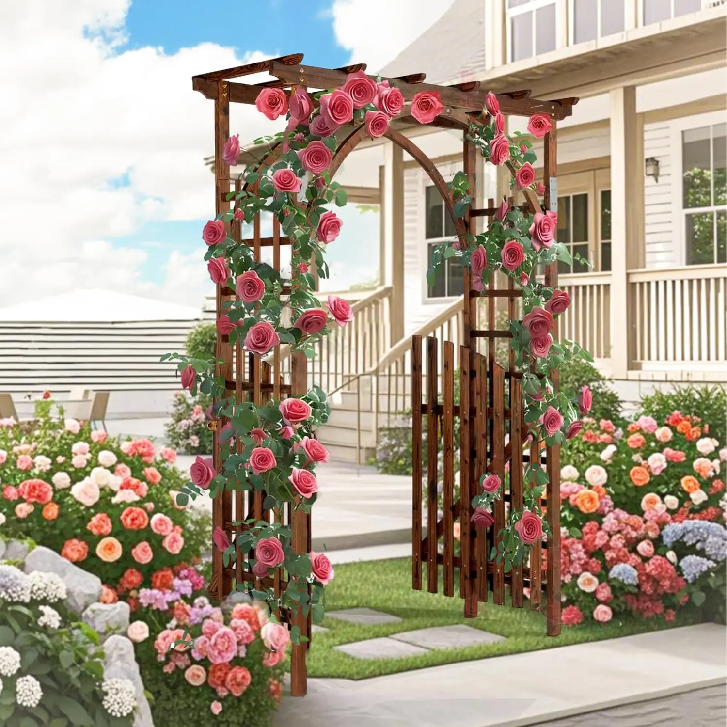 85in Wooden Arbor Garden Arch, Wedding Arch for Ceremony, Wood Trellis for Plant Climbing, Christmas Decor Pergola, Customized