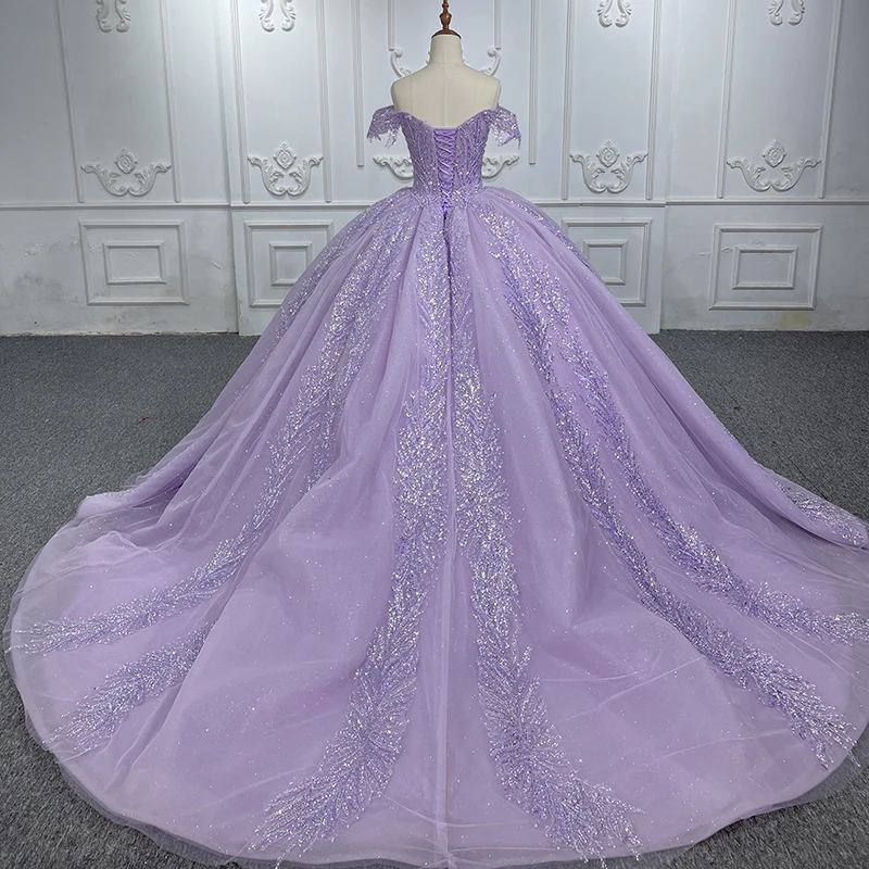 Purple International Women's Quinceanera Ball Dresses Off Shoulder Sweetheart Beading Lace Formal Occasion Party Gown DY6537