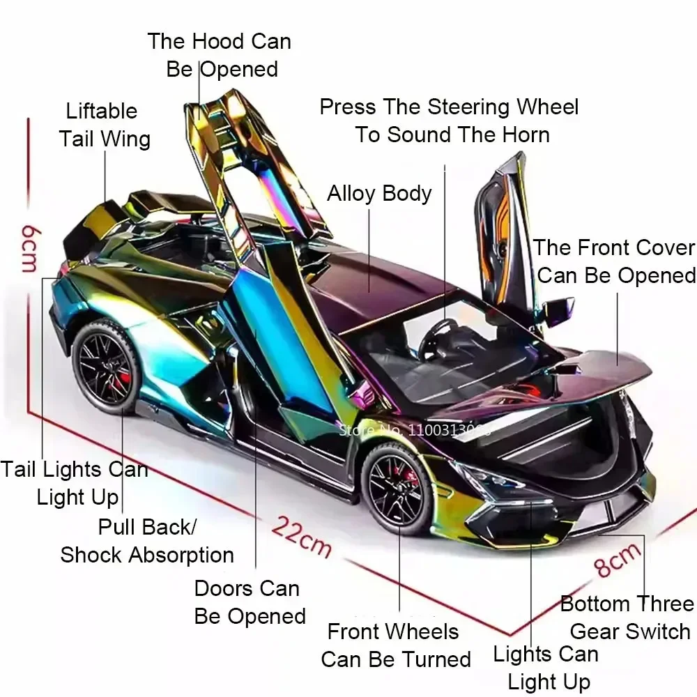 รถของเล่นจำลอง Lamborghini Revuelto ขนาด 1:24 ผลิตจากโลหะผสม พร้อมไฟและเสียง รถซูเปอร์คาร์ขนาดเล็กแบบดึงหลัง ของเล่นแบบอินเทอร์แอคทีฟ