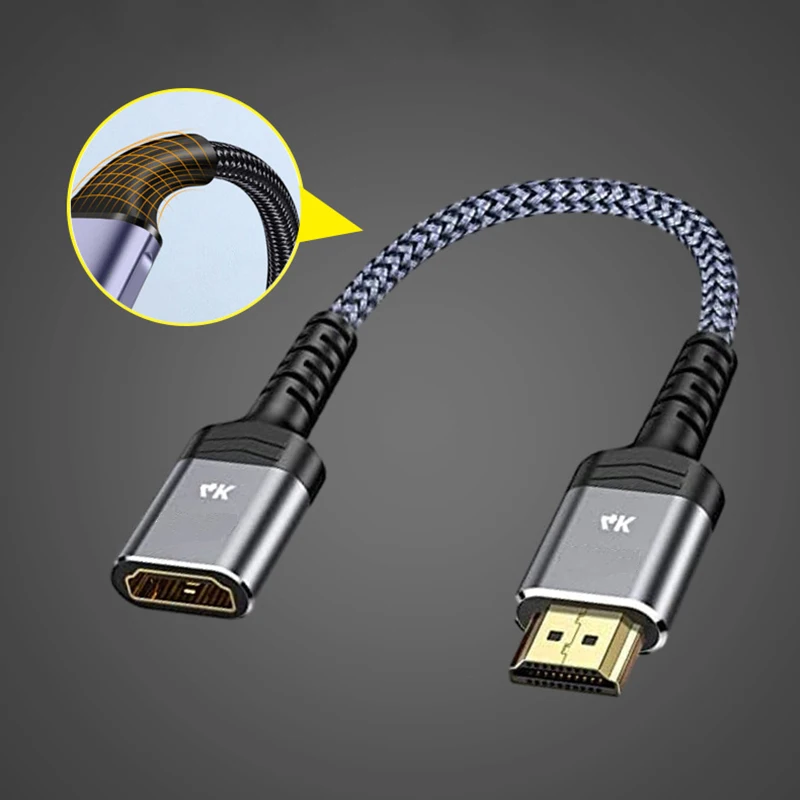 HDMI erkek HDMI uyumlu kadın dönüştürücü ile HDTV kablo adaptörü altın kaplama örgülü yüksek çözünürlüklü kordon Splitter uzatın