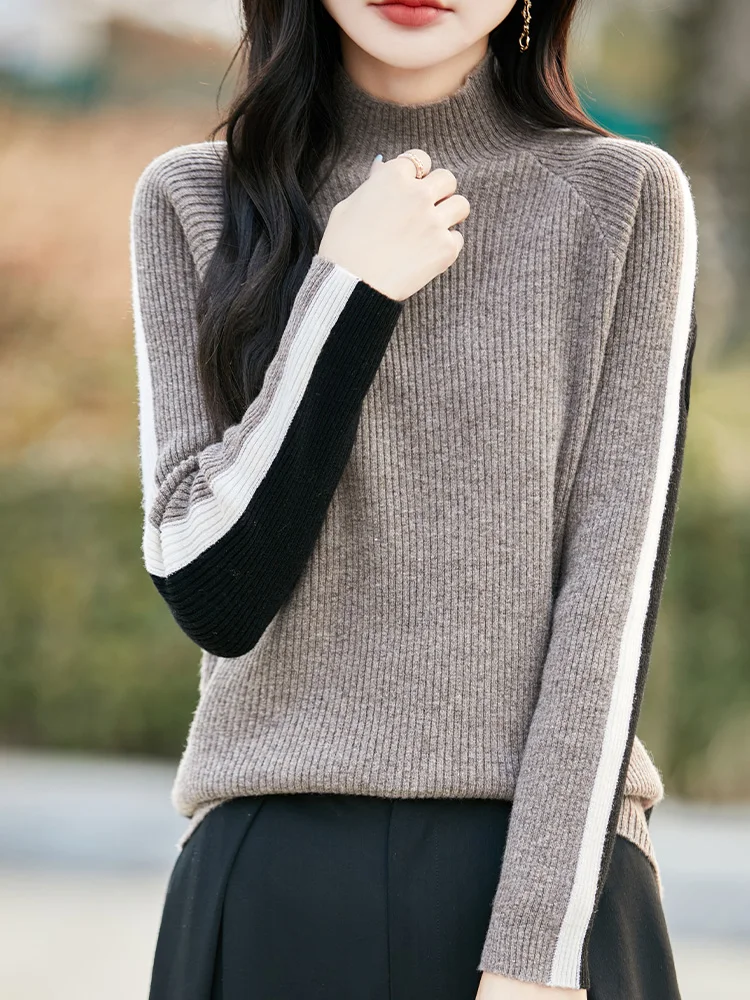 25 haut de gamme printemps et automne nouveau col Semi-haut pour femmes pull Simple et à la mode pull tricoté 100 laine Pure ZA680