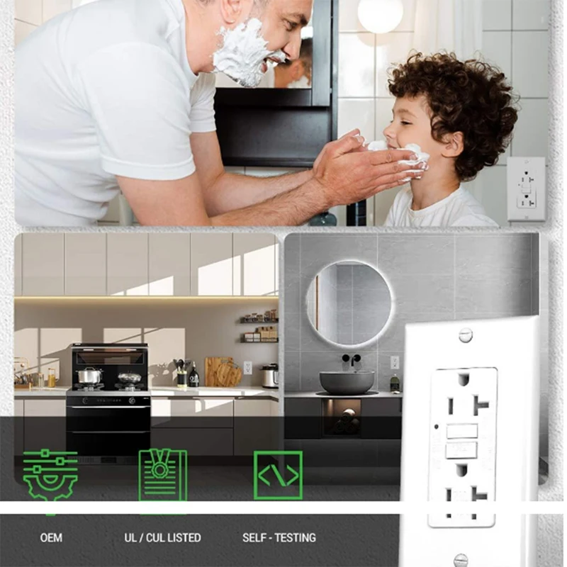 GFCI Outlet 20A, GFI Electrical Receptacle With LED Indicator, 20A Tamper-Resistant Ground Fault Circuit Interrupter