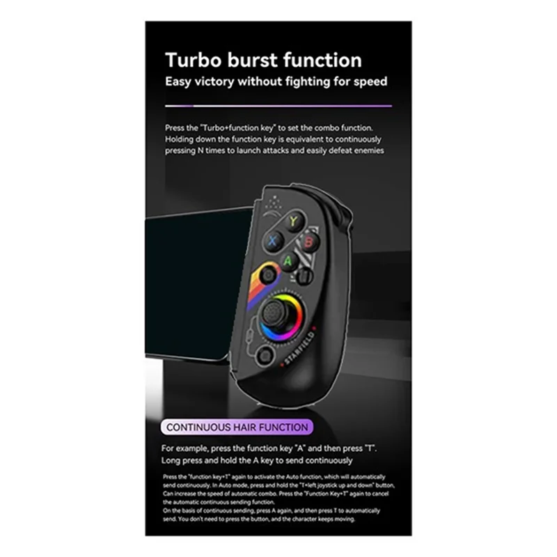 

D8 мобильный растягивающийся геймпад с подсветкой для двойного зала, беспроводной Bluetooth-переключатель для планшета, вибрационная ручка для тела Starry-AU47