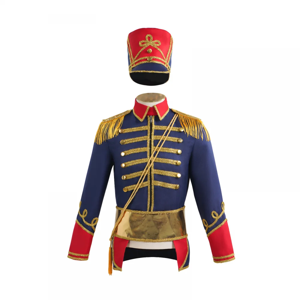 ผู้ใหญ่ฮาโลวีน Nutcrackers เครื่องแต่งกายกลองทรัมเป็ตทีม Royal Honor Guard Party ชุดชุดพู่ Circus Ringmaster เสื้อด้านบน