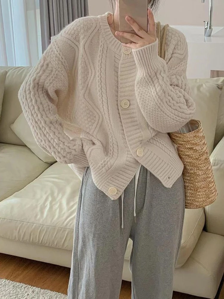 2024 Spring Vintage Knitting Sweater Women Winter Japanese Style Sweet Solid Cardigan Female O-neck Loose Casual Sweater Tops