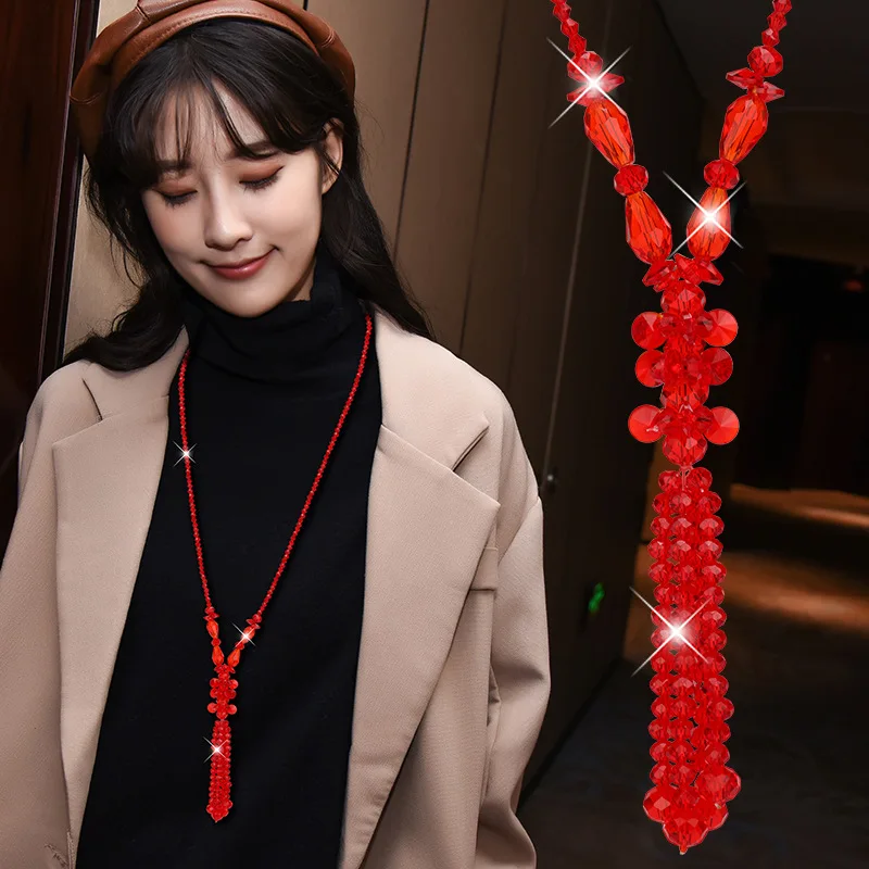 قلادات نسائية عصرية ومتعددة الاستخدامات، سلاسل سترة طويلة مطرزة بالكريستال متعددة الألوان للخريف والشتاء