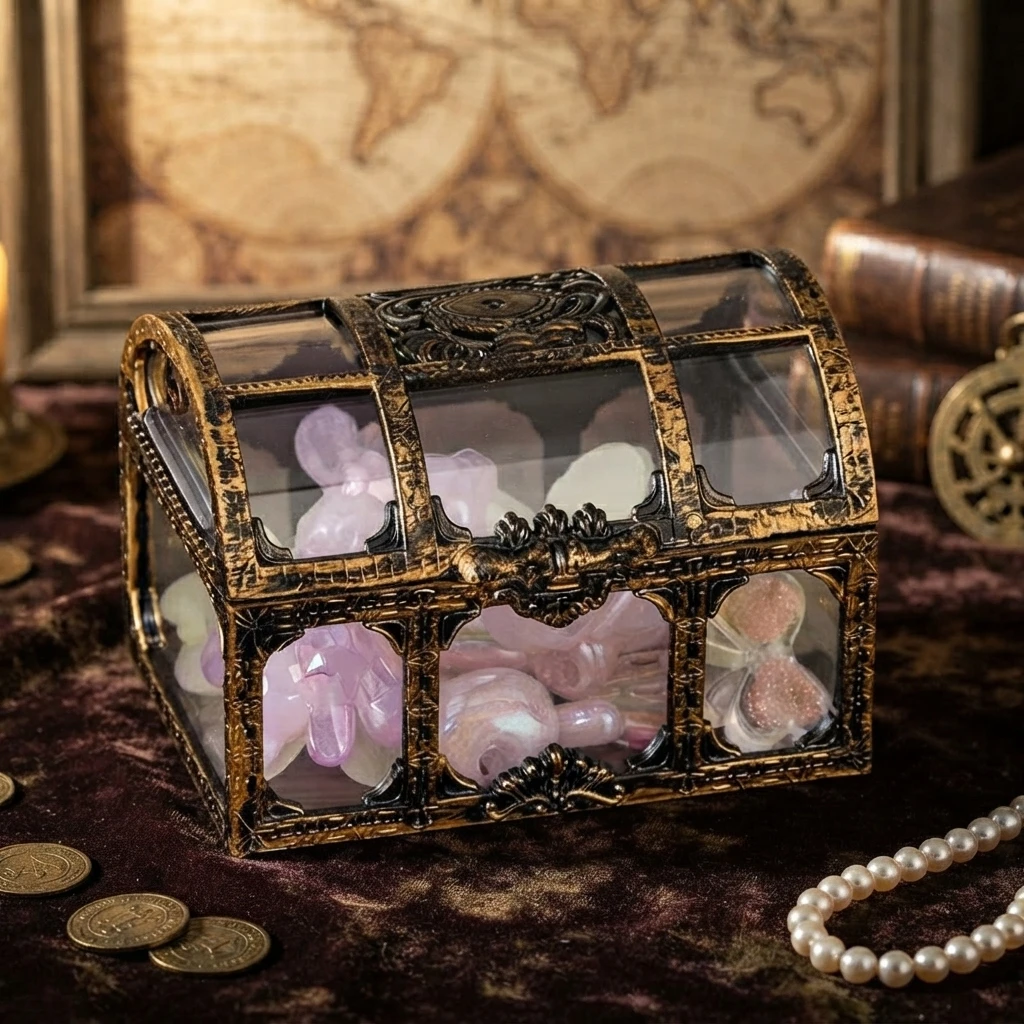 1PC Plastic Transparent Pirate Treasure Box Crystal Gem Jewelry Box Storage Organizer Chest Treasure for Jewelry Gem Trinket Box