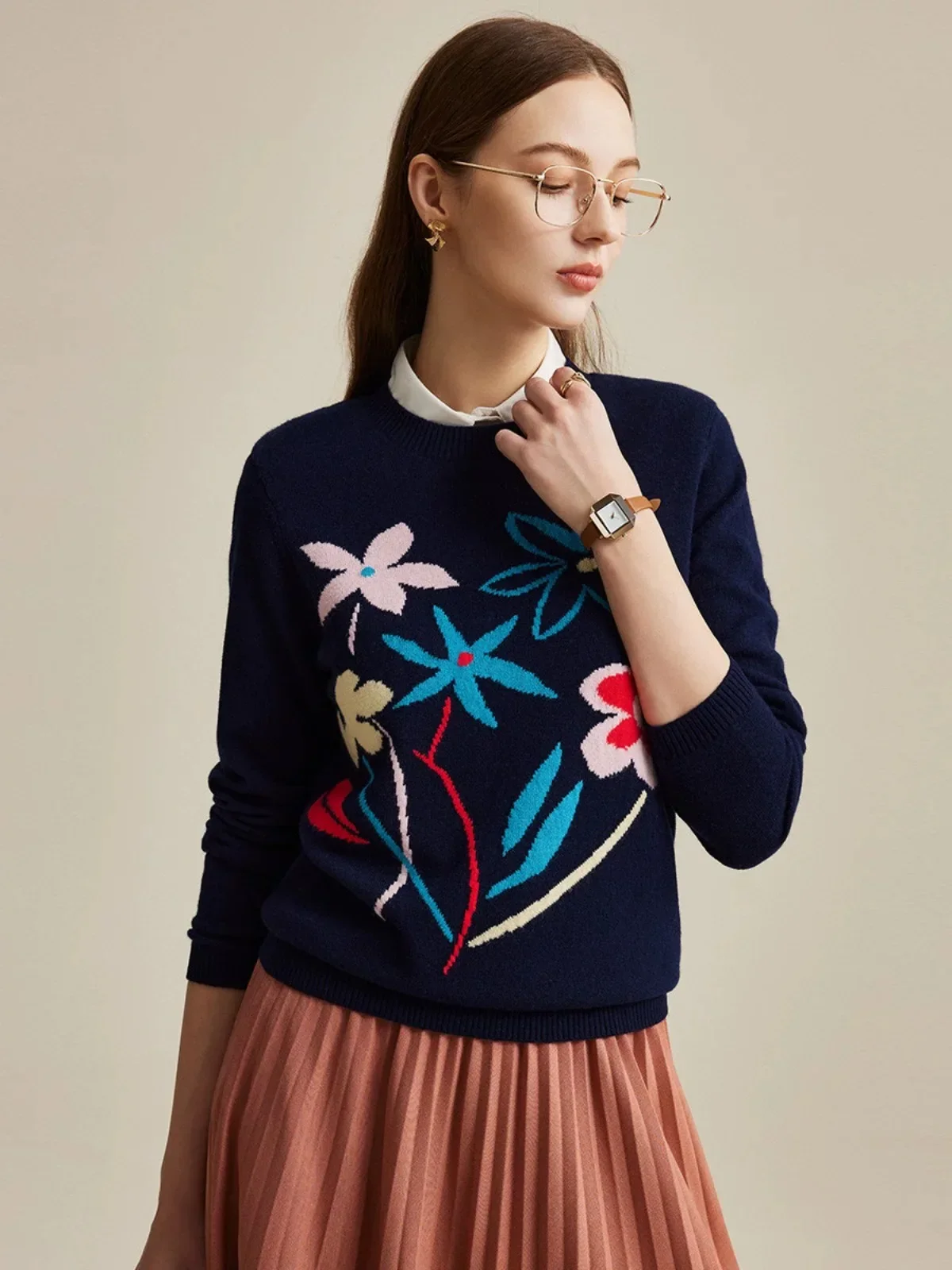 Autumn Winter Women O Neck Graffiti Flowers Print Knitted Pullovers Jumper Female Casual Long Sleeved Knitted Sweater Y2k Tops