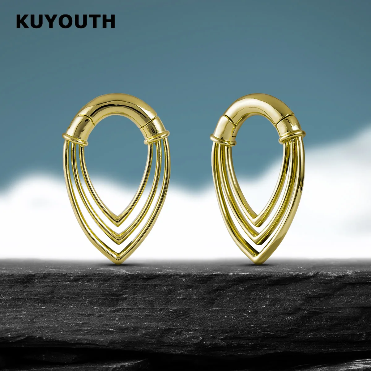 KUYOUTH Water Droplet Lamination Ear Weight Simple Ear Expanders Stretchers Earring Gauges Body Piercing Jewelry 1Pair