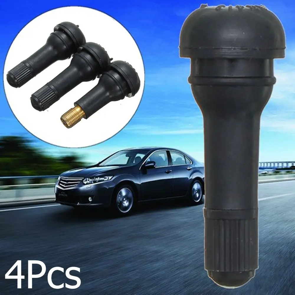 4Pcs Black Snap-In  Rubber  Brass Cap TR413  Tire Valve Stem Car Tyre