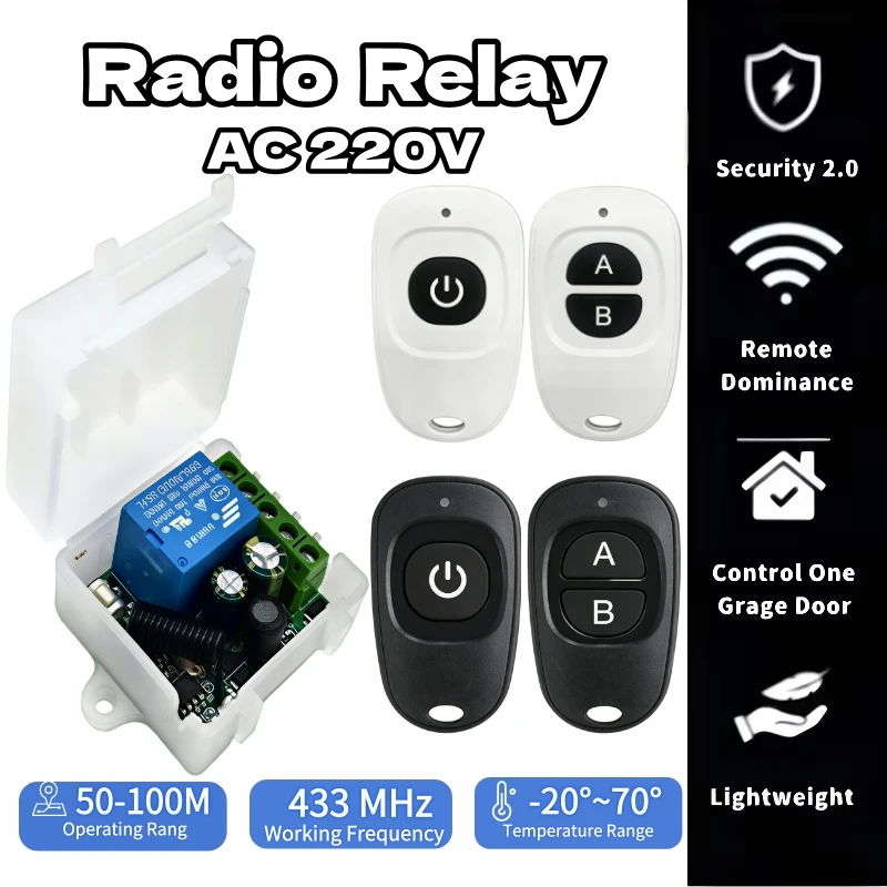 433Mhz Remote Control Switch AC220V 230V SingleCH Mini Modul Multifunction Wireless Remote Control Relay Switch for Garage Door