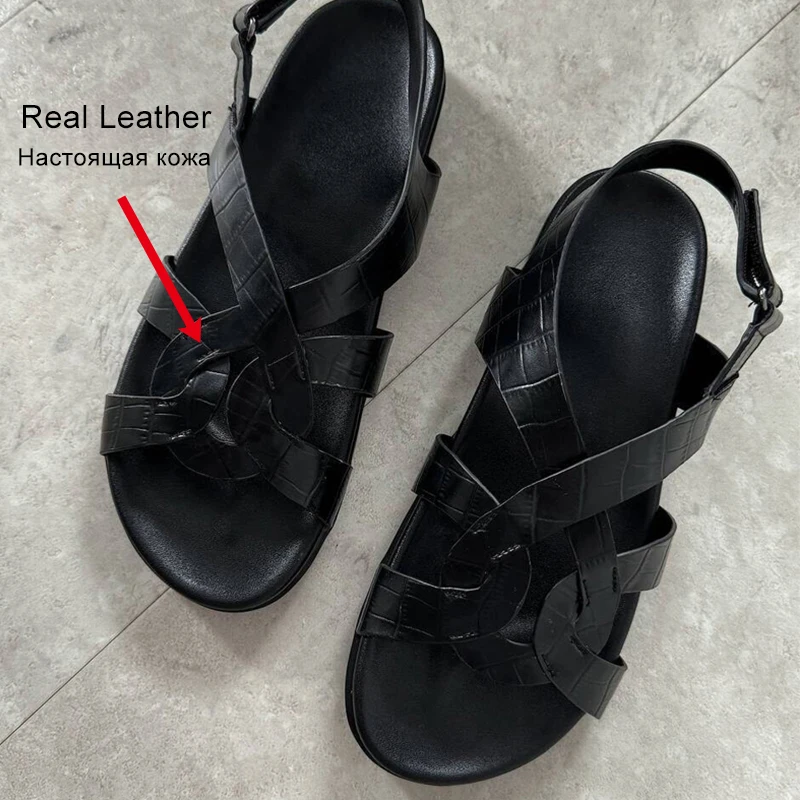 JOZHAMTA Size 34-41 Women Flats Gladiator Sandals Genuine Leather Woven Low Heels Platform Shoes Summer 2025 Ins Casual Dress