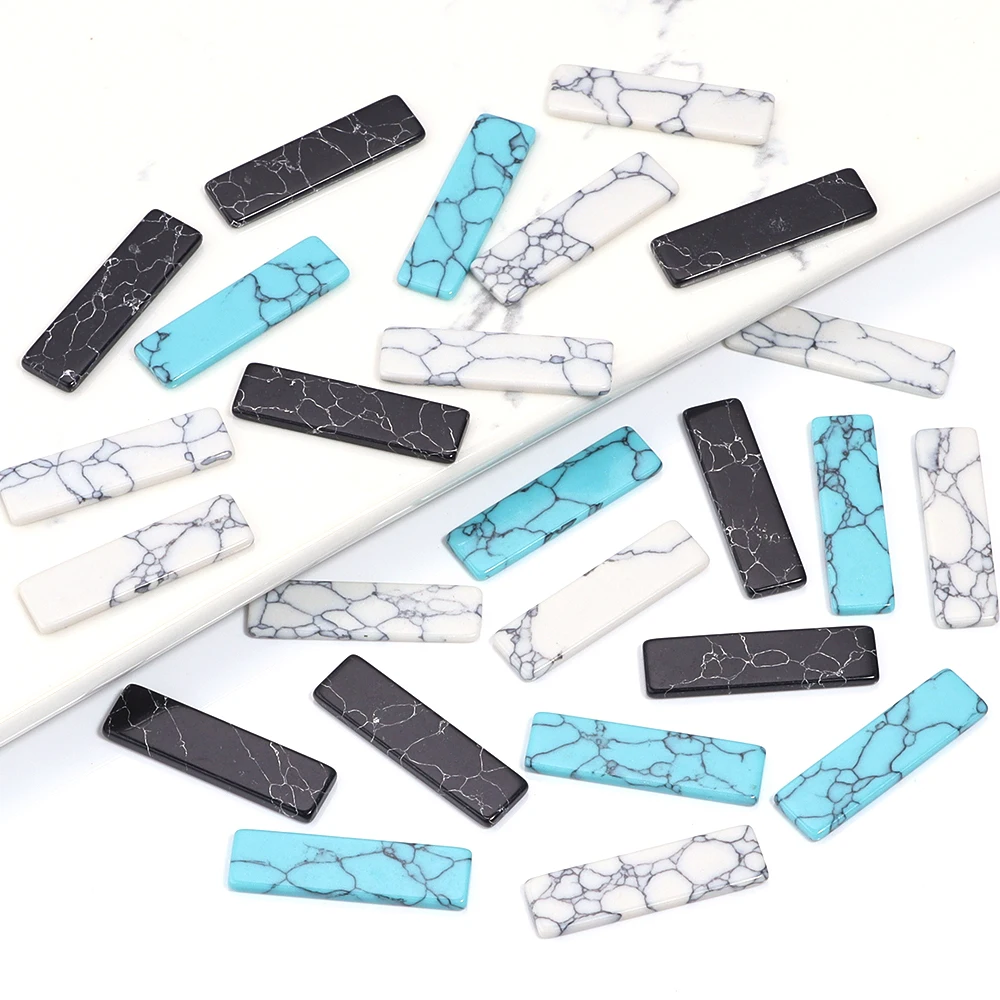 10pcs/lot Rectangular Natural Stone Cabochon Black Line Turquoise Cabochon For DIY Craft Earrings Rings Necklace Jewelry Making