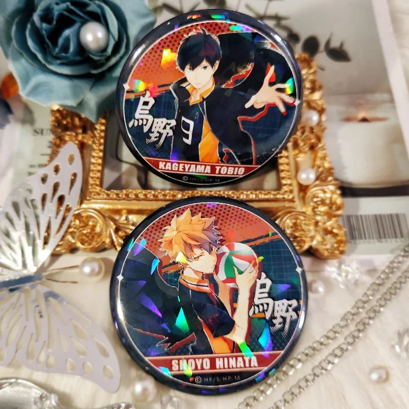 58mm Anime Figure Shoyo Hinata Tobio Kageyama Daichi Sawamura Anime Exquisite Round Brooches Fashion Badge Backpack Hat Toy Gift