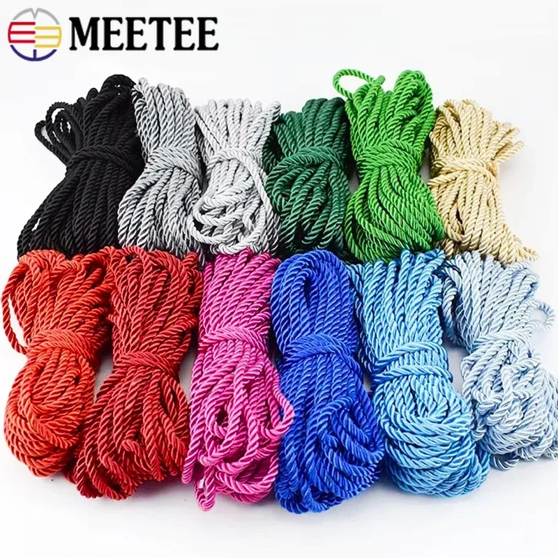 10/20M Meetee 5mm Colorful Nylon Cords 3 Shares Twisted Rope Home Textiles Braided Decor Cord Drawstring DIY Craft Accessories